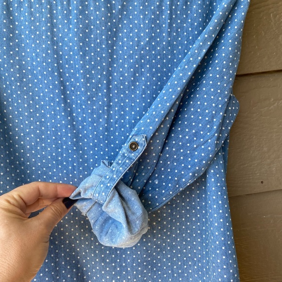 Style & Co Roll Sleeve Tie Front Shirt in Chambray spot print - Picture 10 of 11